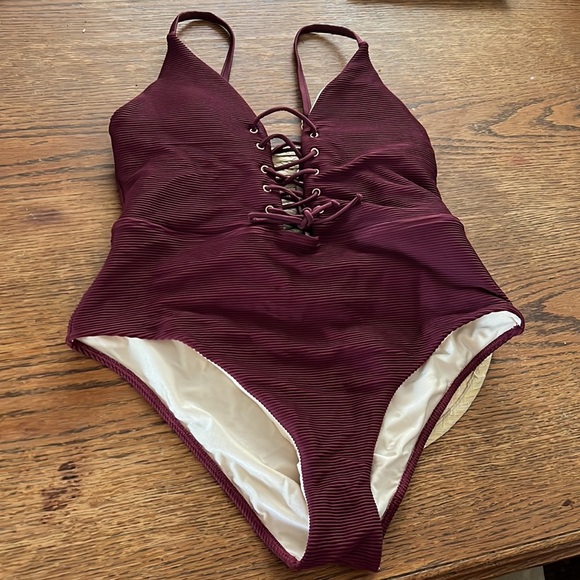 L. A Hearts Front & Back Lace Up One Piece Swimsuit Size Large - Picture 2 of 9